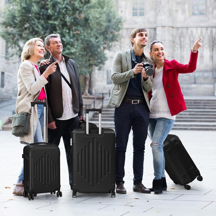 Набір валіз LEADZM 4 шт. з ABS, чорний, для подорожей, з телескопічним ручками, ручна поклажа