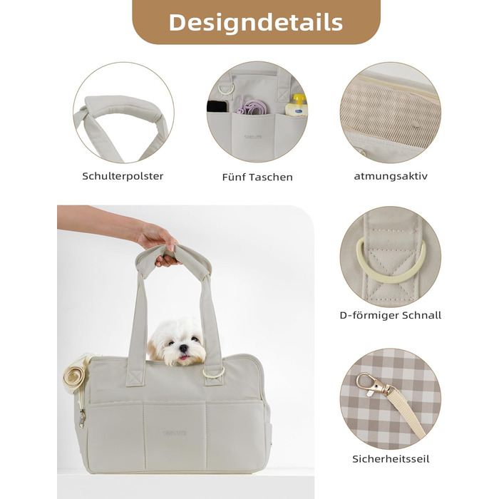 Транспортна сумка для собак, котів та кроликів – складана переноска з безпечним закриттям, сіткою для вентиляції та бічними кишенями – практичний аксесуар для подорожей (Бежевий/Сірий, різні розміри)