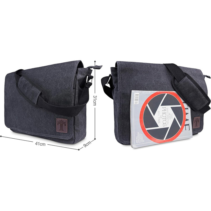 TRAVANDO Laptop Bag 14-16 Inch Laptop Bag Men's Shoulder Bag Canvas Sailcloth Messenger Bag Short Trip Bag Messenger Bag Men for Work School Leisure Notebook Bag (Black)