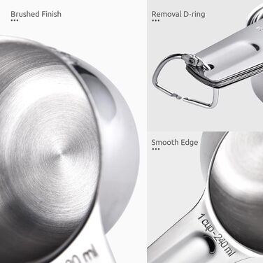 Uadme Measuring Spoon Measuring Cup Set, 7-Piece Stainless Steel Measuring Cup Set Stackable Measuring Spoons with D-Rings for Measuring Dry and Liquid Ingredients