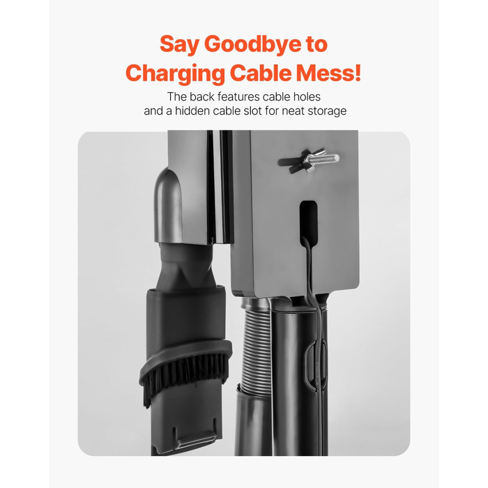 Підставка для пилососа VEVOR 126 см, сумісна з Dyson G5, V15, V12, V11, V10, V8, V7, V6, з аксесуарами, підлогова стійка, кріплення з 6 гачками та антиковзкими ніжками, срібна (з висувною трубою, чорна)