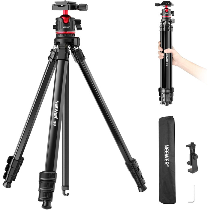 NEEWER Штатив для камери 169см, легкий, з кульковою головкою, Arca тип, тримач для телефону, максимальне навантаження 11lb, TP12