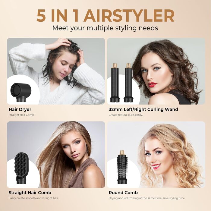UKLISS Airstyler Pro 7-в-1: професійний фен-щітка з іонізацією, 1400W. Для створення локонів, випрямлення та сушіння волосся. (Жовтий)