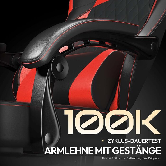 Ігрове крісло Dowinx Racing з ергономічною підтримкою попереку, чорно-червоне, PU шкіра, 150 кг