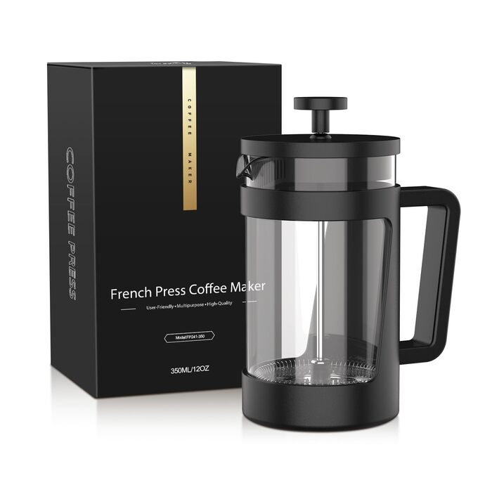 French Press RAINBEAN 350мл: френч-прес з боросилікатного скла, для приготування кави та чаю