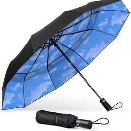 TECKNET Парасолька від вітру, велика автоматична парасолька з 10 спицями, 104 см, для чоловіків та жінок (Небесно-блакитний)