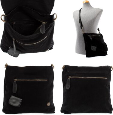 Сумка жіноча LECONI через плече з натуральної замші, чорна. Оригінальна шкіряна крос-боді сумка для повсякденного використання 29x29x6 см LE3027-VL