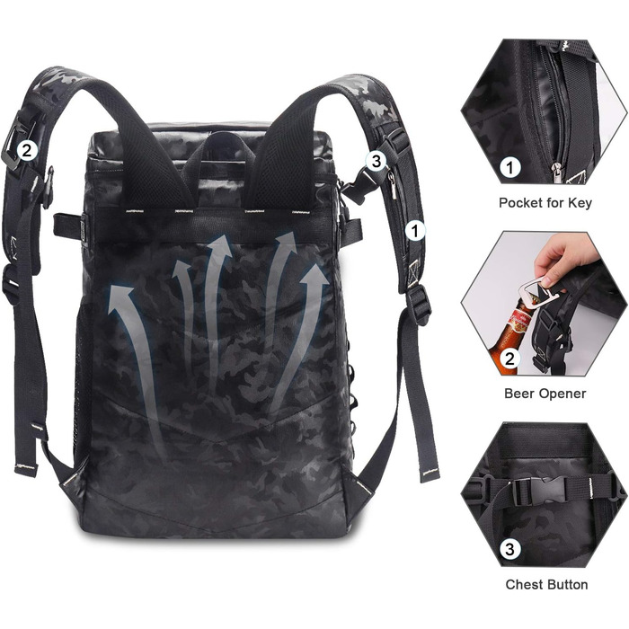 Рюкзак-холодильник Upeelife 30L з підкладкою для пікніка, чорний камуфляж, для кемпінгу та пікніків