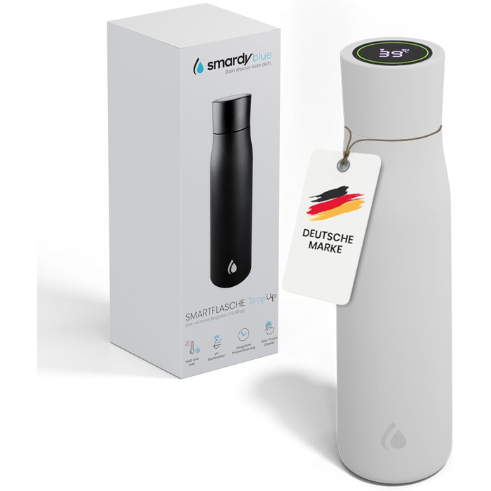 Розумна пляшка для води Smardy DropUp 500 мл синього кольору з самоочищенням та UVC-стерилізацією. Нержавіюча сталь, з нагадуванням про воду.