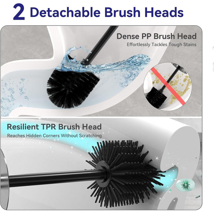 Набір для туалету DOWRY: щітка для унітазу з тримачем, 2 насадки, металева, для ванної кімнати (сріблястий, циліндричний)