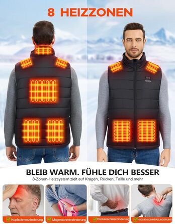 Обогреваемый жилет для мужчин с PowerBank 18400mAh, жилет з 8 зонами обігріву, чорний, L