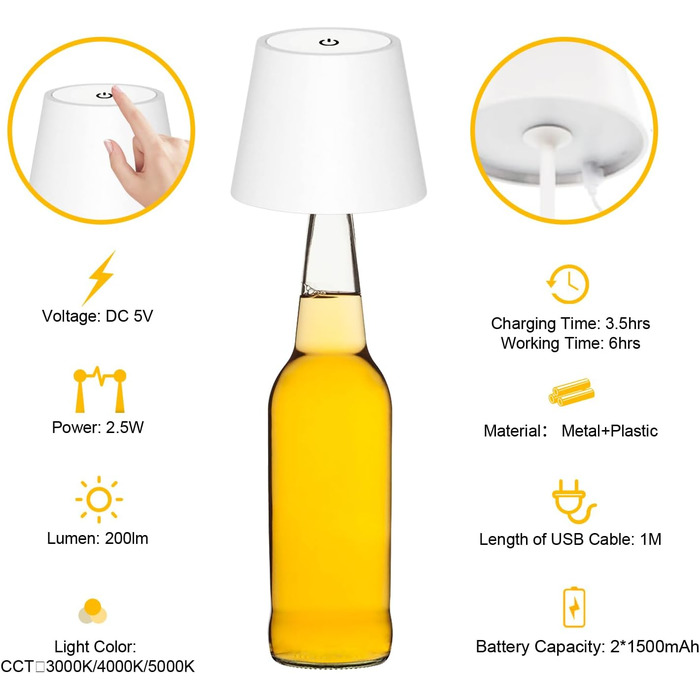Акумуляторна LED-лампа Antela настільна бездротова диммерна, IP44, чорна, 2 шт. для дому/кафе/бару