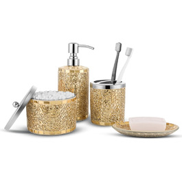 Набір аксесуарів для ванної кімнати, 4 шт., золотий, з дозатором мила, скляницями для ватних паличок, тримачем для зубних щіток та мильничкою