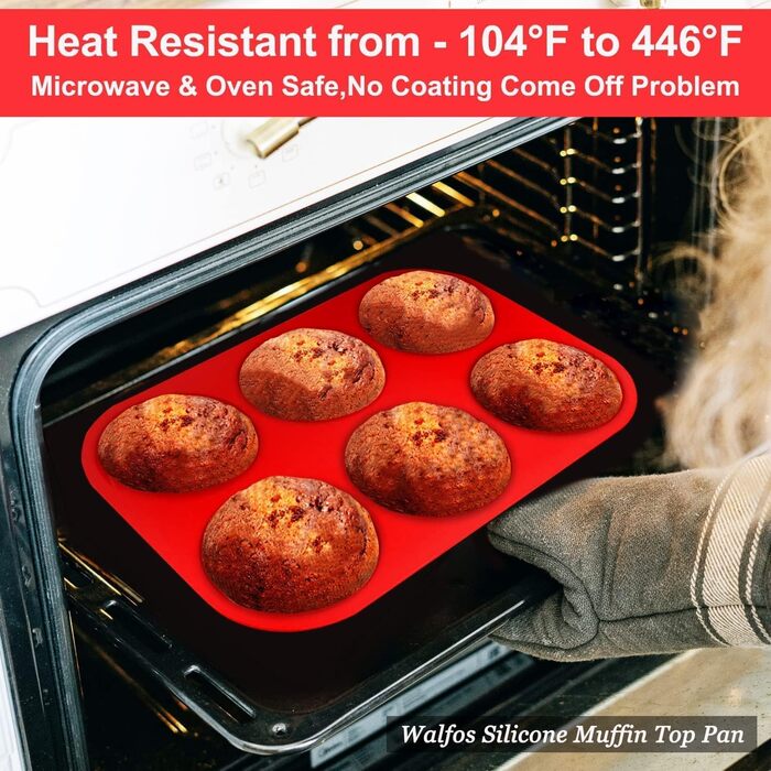 Premium Silicone Yorkshire Pudding Tray, Non-Stick Muffin Top Baking Mold, Muffin Tops and More, Food Grade and BPA-Free (1 Silicone Muffin Top Pan)