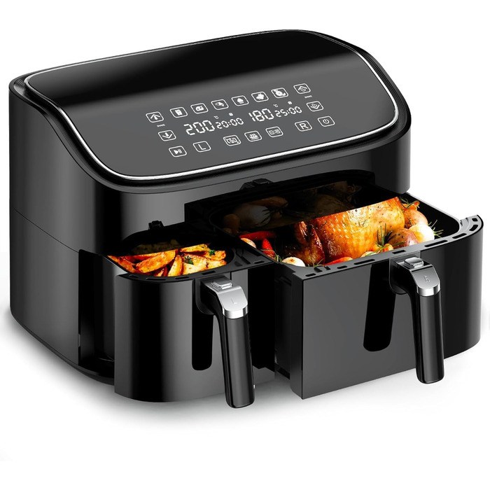 Фритюрниця повітряна Airfryer 7.2L, 11-в-1 з вікном, функціями підігріву, розморожування, нагадуванням про струшування, таймером, здорове приготування без олії, 8.5L