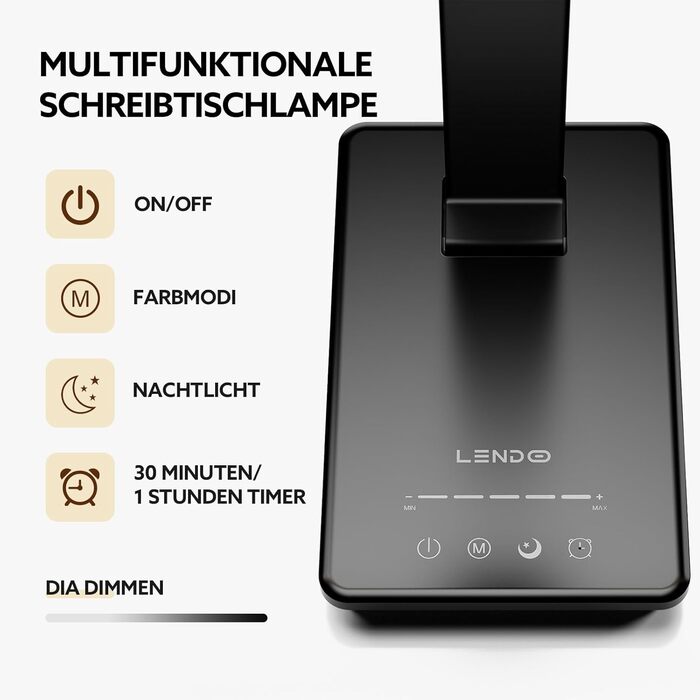 LED лампа настільна LENDOO з двома головками, регульована яскравість 700 люмен, 5 рівнів регулювання, 5 колірних режимів, USB-порт для зарядки та вбудований акумулятор 2000mAh, для дітей, спальні, читання, чорна