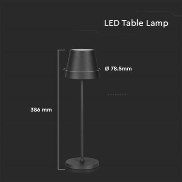 LED-лампа настільна V-TAC VT-7522 чорна з бездротовим живленням, сенсорне керування, акумулятор 4400 mAh, IP54, 3000K, 2W (для дому та вулиці)