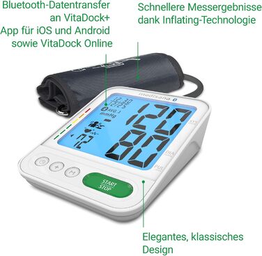 Тонометр Medisana BU 584 для вимірювання тиску на плечі, точний вимір тиску та пульсу, з додатком для аналізу та збереження даних, індикатор кольорами, виявлення та попередження про аритмію