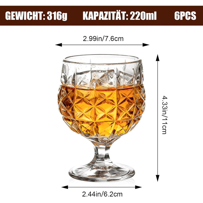 Набір з 6 витончених келихів для вина 200 мл, рельєфні келихи, ідеальні для червоного та білого вина, для свят та вечірок