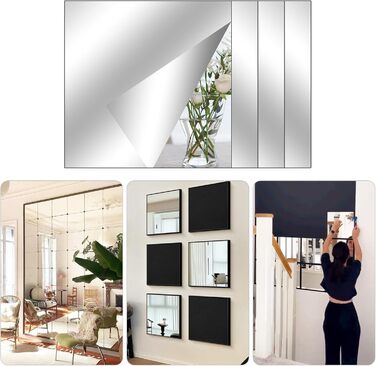 Клейкі дзеркальні наклейки на плитку, 4 шт. - Акрилові дзеркала для школи, дому, ванної кімнати (20 x 20 см, прямий кут)