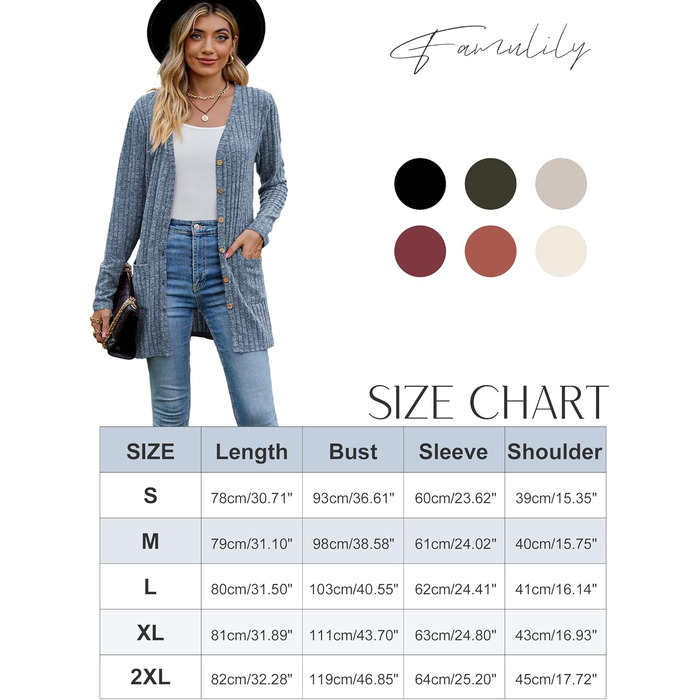 Кардиган жіночий з довгим рукавом, відкритий спереду, на ґудзиках, V-подібний виріз, легкий, з кишенями, XXL, блакитний