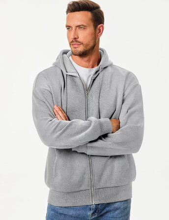 Світшот JMIERR для чоловіків: бавовна, однотонний, на блискавці, з капюшоном, з кишенями (A світло-сірий, L)