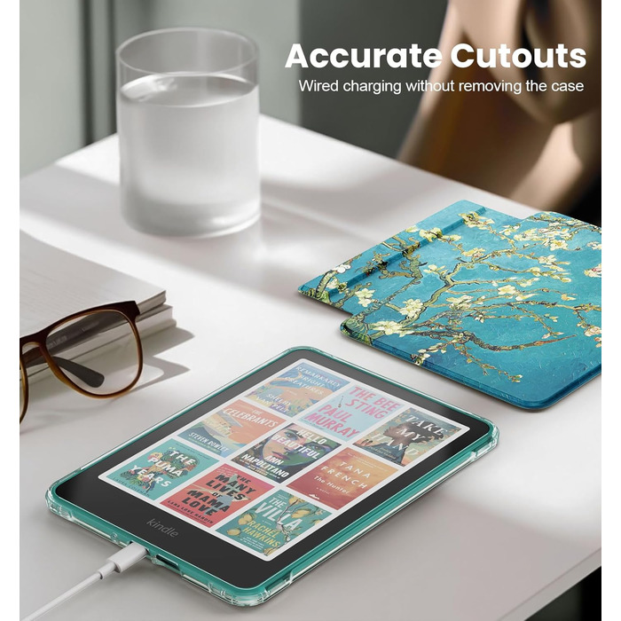 Чохол для Kindle Paperwhite 12 (2024) та Kindle Colorsoft (2024/2025) MoKo з магнітною застібкою, захистом від подряпин та авто-активацією/деактивацією екрану, колір: абрикосовий квітковий