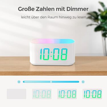 Дитячий цифровий будильник з нічником: 9 RGB кольорів, LED-дисплей з великими цифрами, функція диммера, подарунок для дівчаток та хлопчиків
