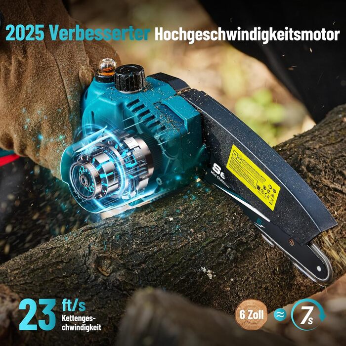 Акумуляторна міні-пила SEESII 6 дюймів з автоматичною подачею мастила, 8000mAh, для стрижки гілок та різання деревини