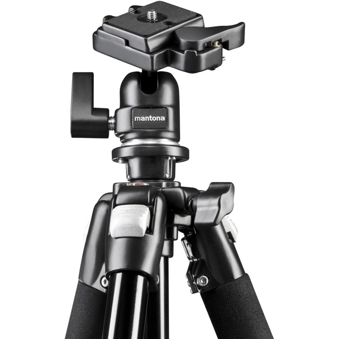 Штатив Mantona Basic Scout: компактний, легкий, для камер, з кульковою головкою, водомірною шкалою, обертовою центральною колоною. Макс. навантаження 5 кг, матеріал - алюміній. У комплекті сумка.