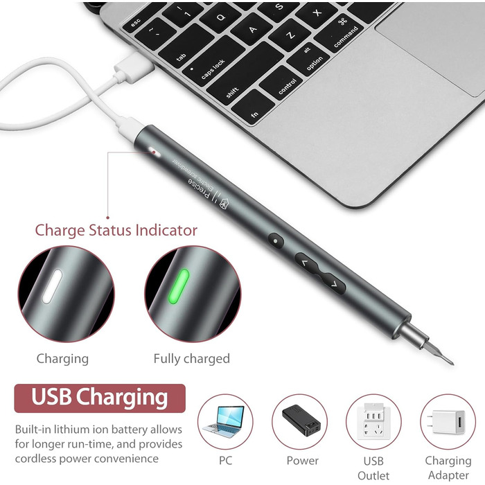LOFICOPER Міні електричний набір викруток 28 в 1 з LED, USB-C, для ремонту ноутбуків та годинників (сірий)