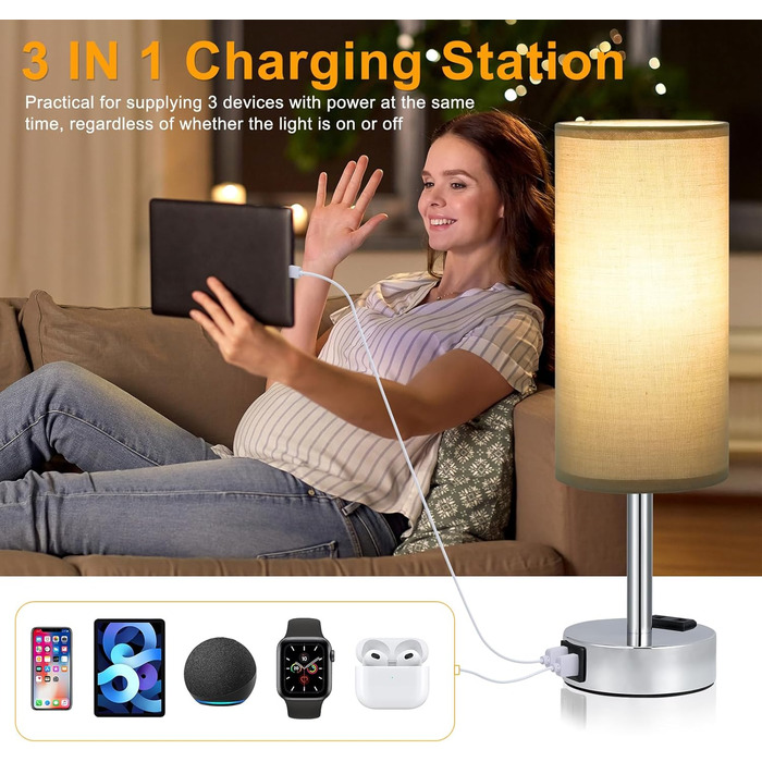 Настільна лампа Kakanuo з торшером, USB-порт, диммування, для спальні, дитячої кімнати, офісу, вітальні