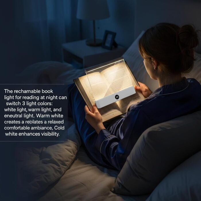 LED Лампа для читання книг Smart Panel з 3 режимами та таймером, нічник на приліжкову тумбочку, USB акумуляторна, біла