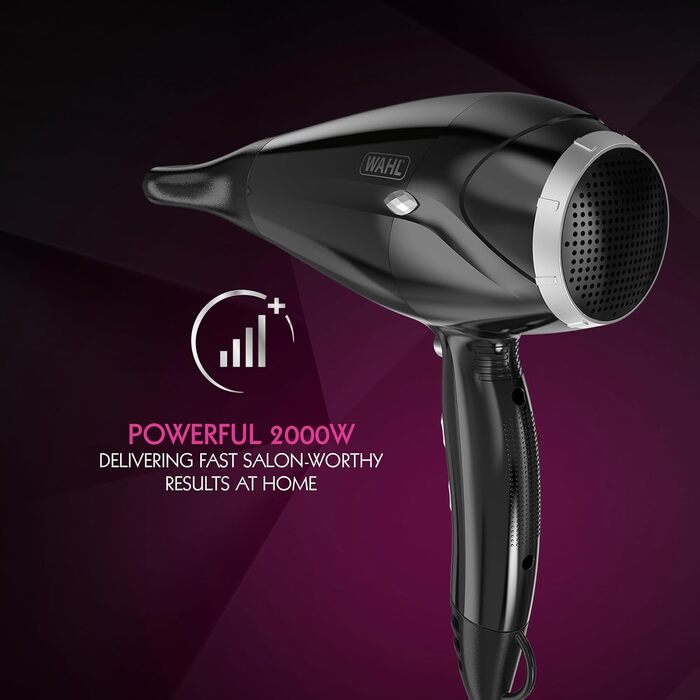 Фен для волосся WAHL Power Shine Dryer: 3 температурних та 2 швидкісних режими, функція холодного обдуву Cool Shot, швидке сушіння та стайлінг кучерявого волосся