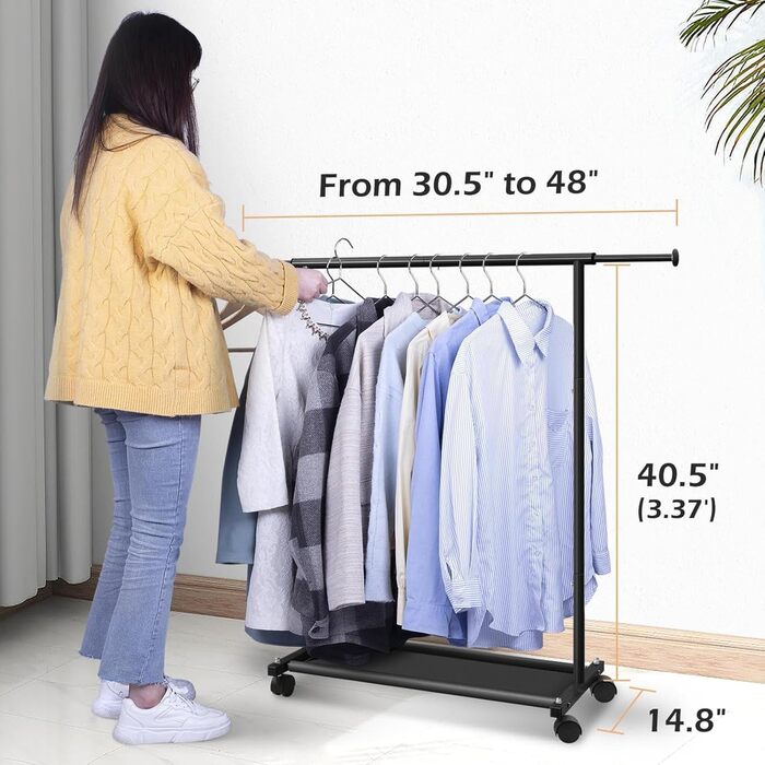MISSLO Small Clothes Rack for Hanging Clothes, Rolling Garment Rod Stable for Kids, Toddler, Baby, Little Girls, Adults (Black)