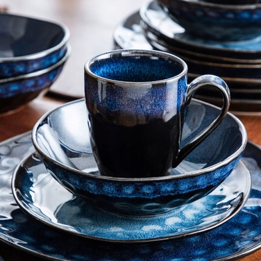 Обідній сервіз темно-синій: комплект посуду (тарілки, миски, чашки), 32 предмети