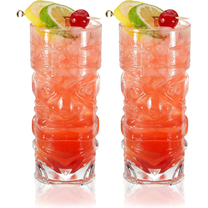 Viski Pacific Crystal Cocktail Glasses Set - 2 Premium Tiki Glasses, 400ml