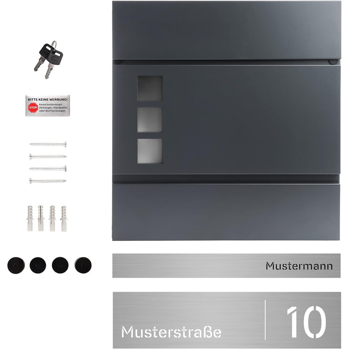 Поштовий ящик Forgard Helsingborg антрацит з газетницею, RAL 7016, персоналізований, з монтажним комплектом