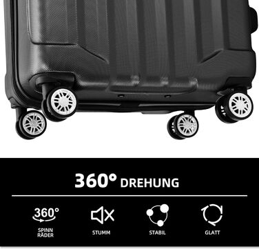 BEIBYE TSA Lock 2080 Twin Rollers 3-Piece Travel Suitcase Set Luggage Set Trolley Trolleys Hard Shell (Black)