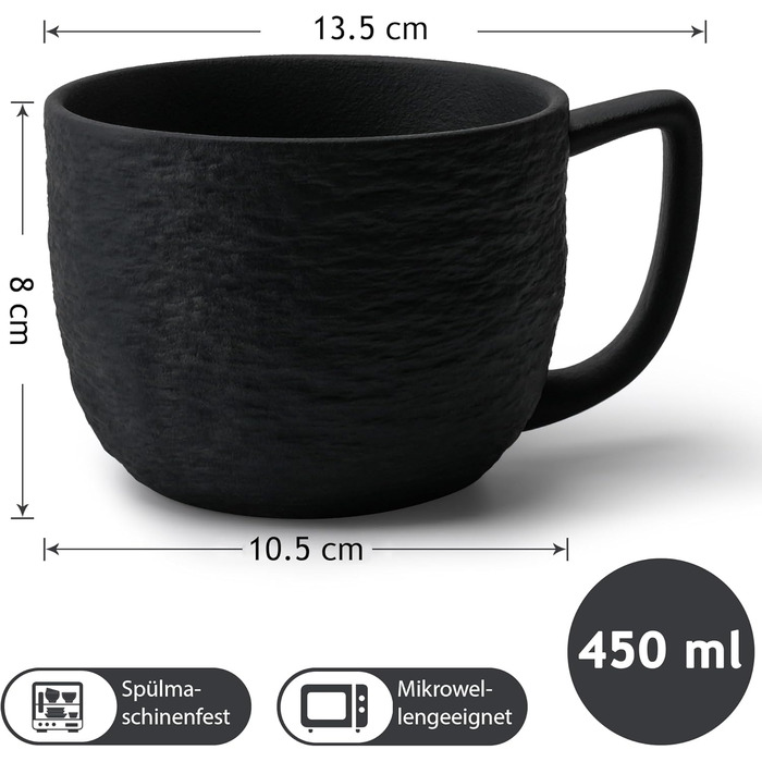 MIAMI – 450 ml Coffee Mugs / Set of 4 – Matte Ceramic Mug for Coffee, Latte, Cappuccino, and Tea – Oasis Collection