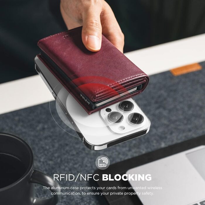 Чоловічий картхолдер VULKIT з RFID-захистом, шкіряний поп-ап картфутляр з відділенням для грошей та вікном для документів, колір: бордовий