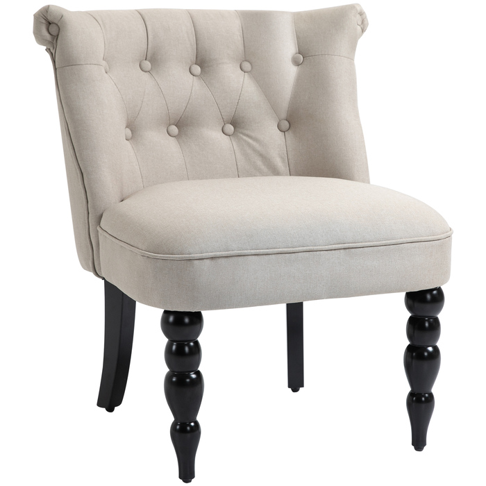 HOMCOM Vintage Armchair, Recliner Chair, Upholstered Chair 67x67x78 cm, Linen Cover, Wooden Frame, Beige and Black, ideal for Dining Room & Living Room