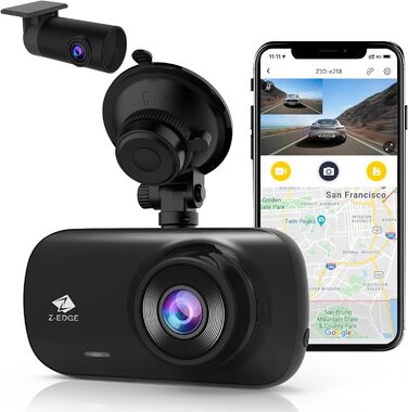 Відеореєстратор Z-Edge 4K Dual Autokamera з GPS, WiFi та LCD 2.7 дюйма. Підтримка запису 4K, 2K, 1080P, WDR, G-сенсор, нічне бачення, паркувальний режим. Версія 2025.