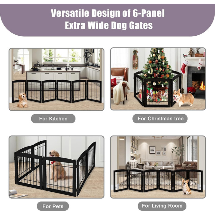 Дерев'яне перегороджувальне ґратка для собак, 4 панелі, широка, 76,2 см, складна, бар'єр для тварин з підставками, масивне тверде дерево та сталевий дріт, захисне ґратка для дверей, коридорів, 76 см висота