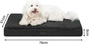 Ортопедичне ліжко для собак Lionto, 76x51x8 см, міцне, з м'яким плюшем, знімний та пральний чохол, водовідштовхувальне, підходить для собак та котів, чорний