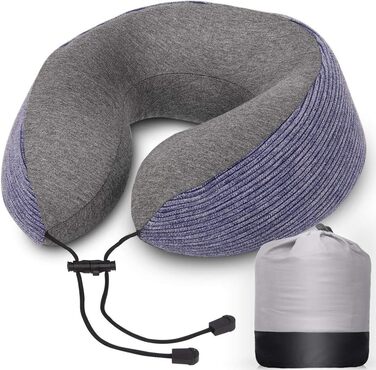 Подушка для шиї у подорожах, 100% Memory Foam - для автомобіля, літака, поїзда, офісу та кемпінгу, з чохлом, маскою для сну та берушами, фіолетовий