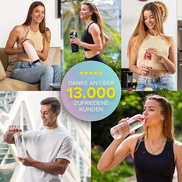 HYDROP® TEST WINNER Glass Bottle 1 Liter with Protective Sleeve - Shatterproof - Drinking Bottle Glass in 1L or 750ml, Suitable for Carbonated Drinks & Leak-Proof - Glass Water Bottle with High-Quality Gift Packaging