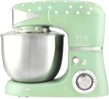 Kalorik TKG M 3014 MI Design Kitchen Machine with 5 Liter Stainless Steel Bowl, Die-Cast Mixing and Dough Hooks, 6 Speed Settings, Stainless Steel Whisk, Powerful 1000 Watt, Mint