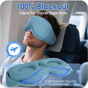 Маска для сну з навушниками Bluetooth Dolida, 3D бамбукова маска для очей з мікрофоном для жінок та чоловіків, зручна для сну на боці (Сіро-блакитна)