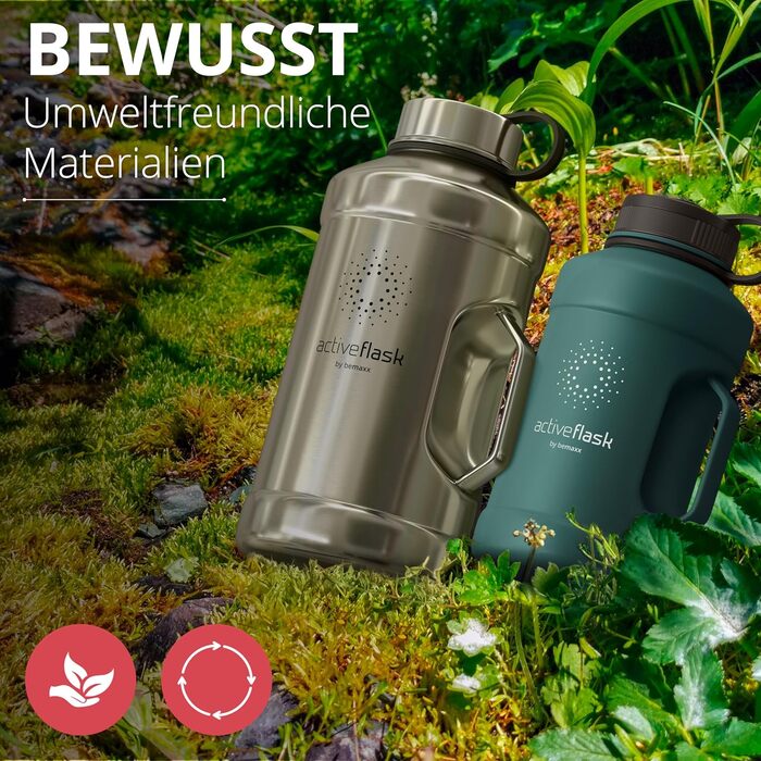 Спортивна пляшка з нержавіючої сталі ACTIVE FLASK 2 л з трубочкою, 3 кришки, BPA-free, не протікає, для газованої води, XL пляшка для спорту, фітнесу, туризму